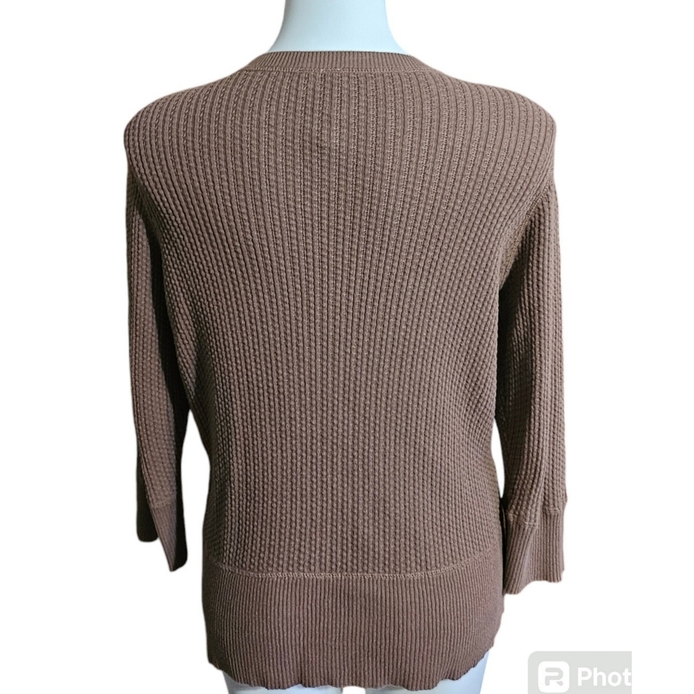 Relativity Ribbed Split neck Cardigan Brown Size L - Picture 3 of 12